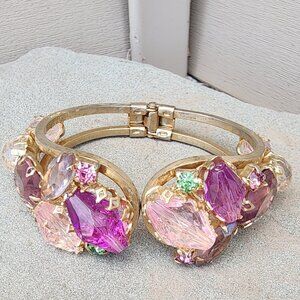 Vintage Caviness Or Juliana Bracelet Pink Purple Beads Rhinestone Gold Toned